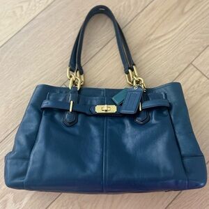 Coach Chelsea Jayden navy leather shoulder bag with gold toned hardware
